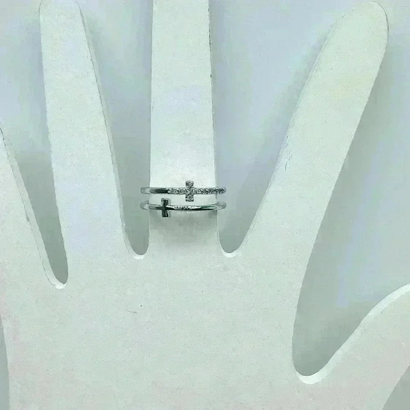 Silver Double Cross Rhinestones Ring Size 7 - Picture 7 of 8